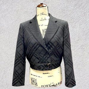 BCBG Maxazria Black Cropped Plaid Textured Blazer (size small)